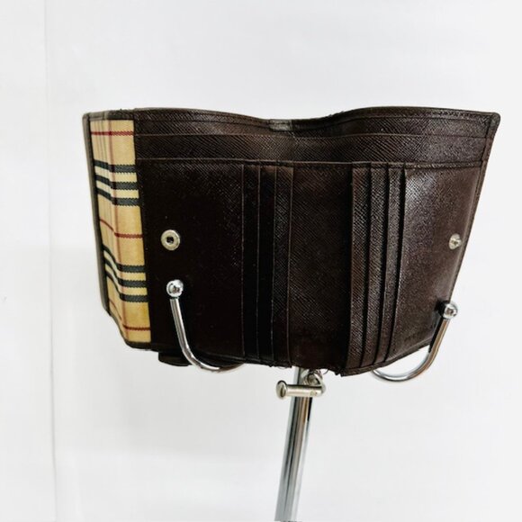 Classic Burberry Vintage Check Archive Beige/Brown Leather Convas Card Case(B81 - Picture 4 of 8